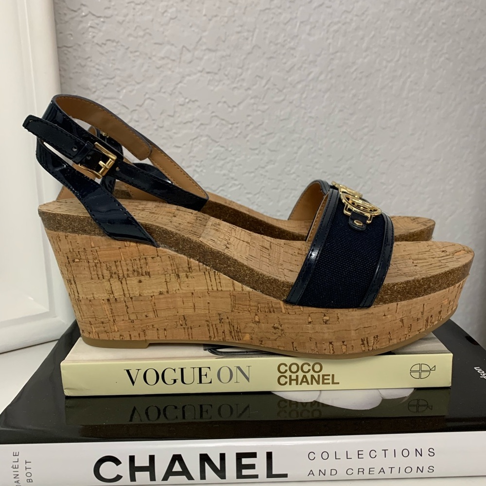 Tommy Hilfiger Navy Blue Cork Wedges